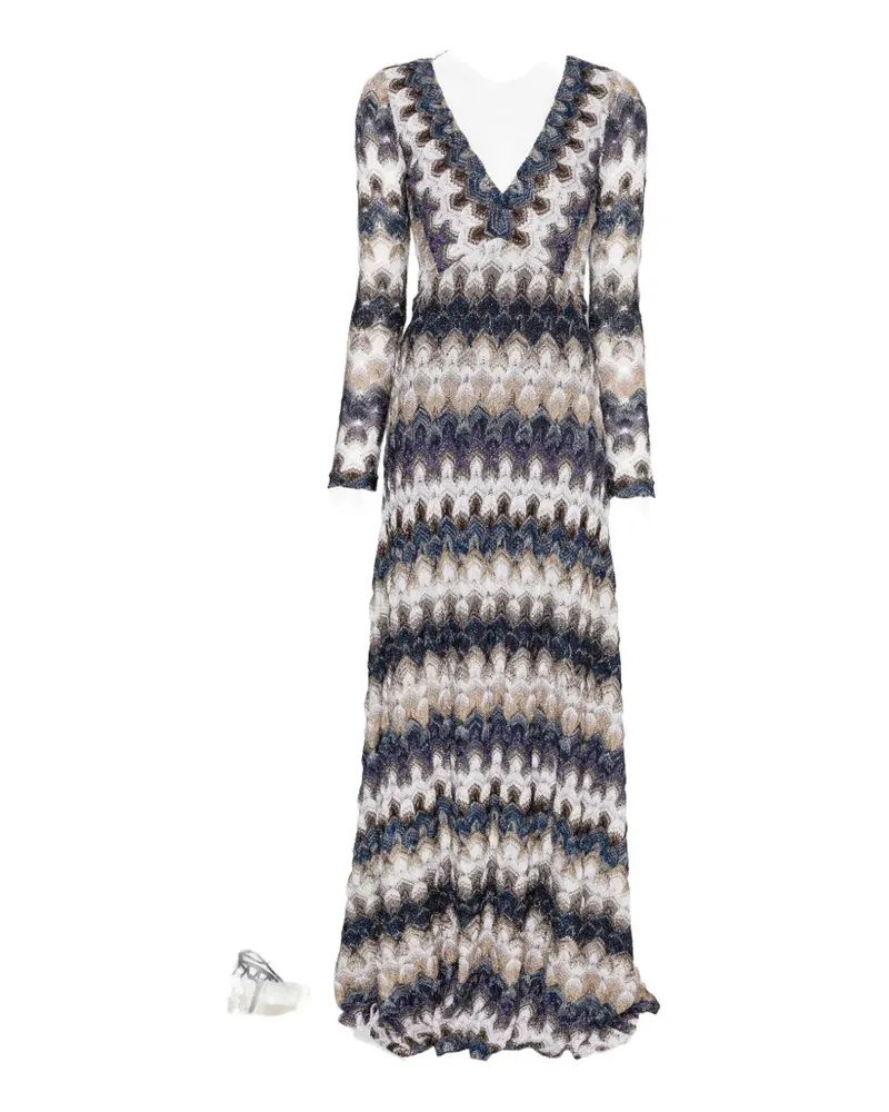 Missoni zigzag-pattern V-neck maxi dress - Blau Blau