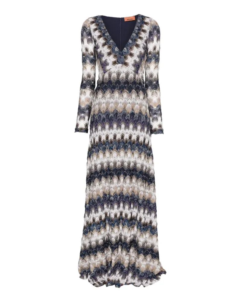 Missoni zigzag-pattern V-neck maxi dress - Blau Blau