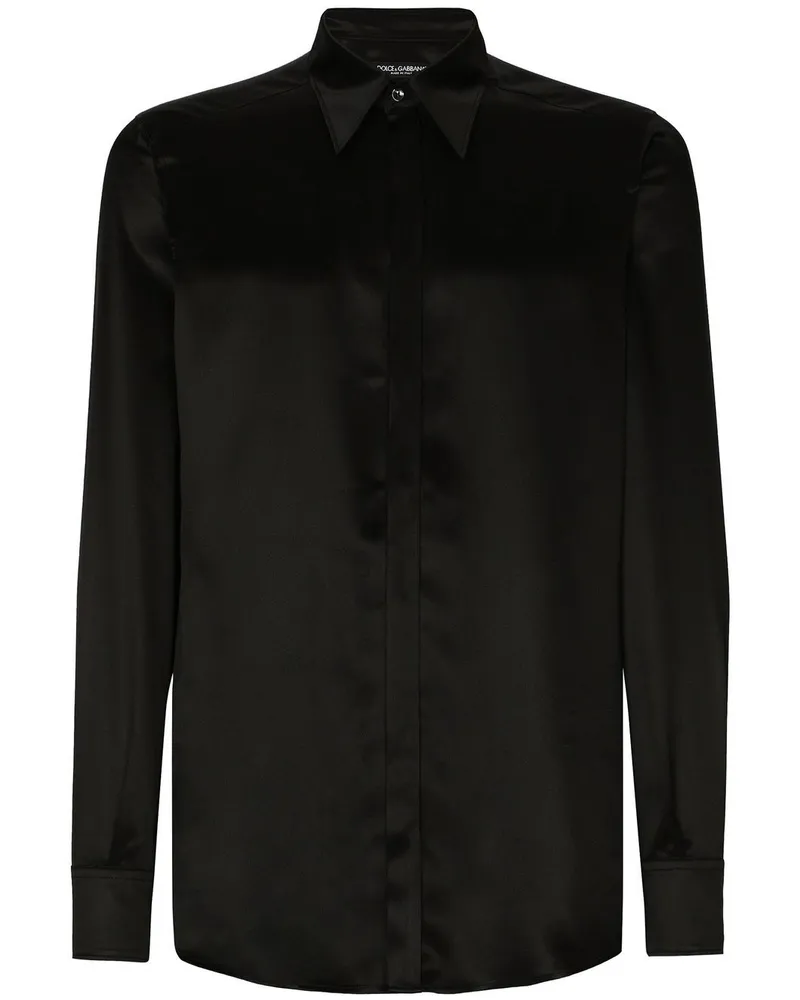 Dolce & Gabbana Martini-Fit-Hemd aus Satin - Schwarz Schwarz