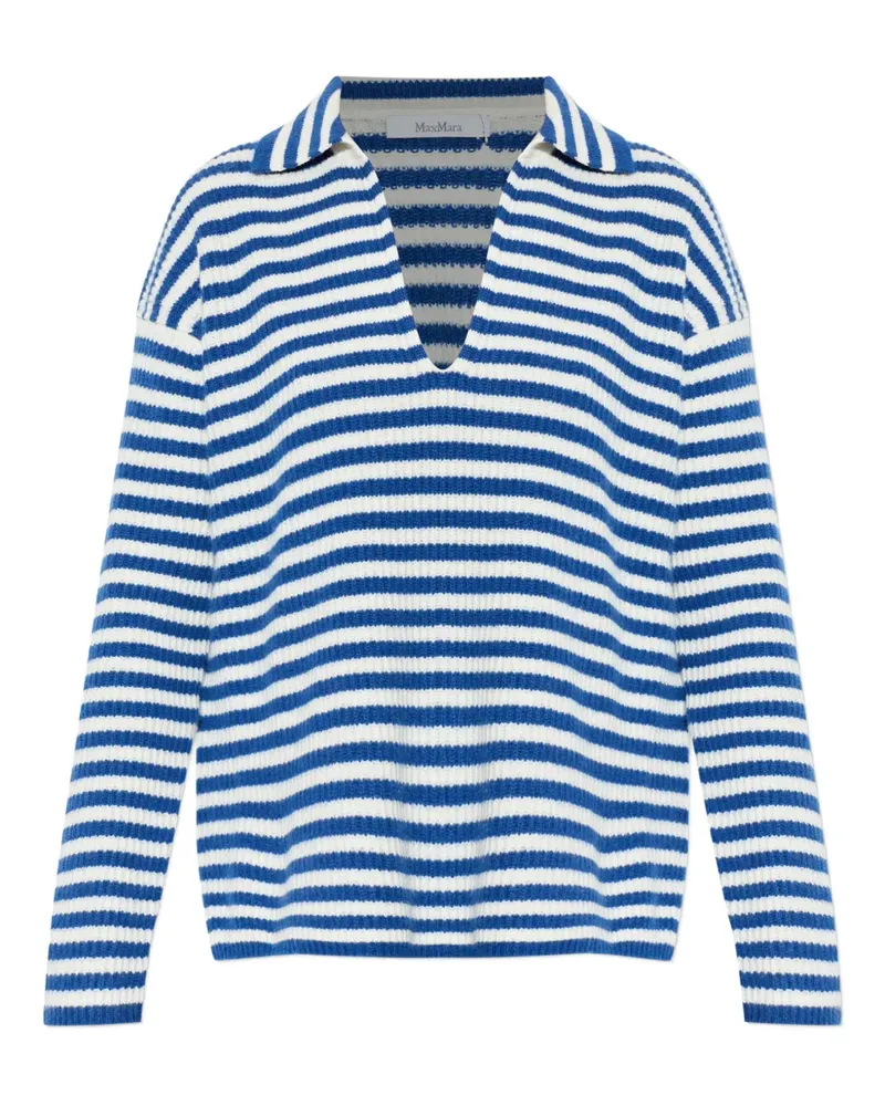 Max Mara Gestreifter Pullover mit V-Ausschnitt - Blau Blau