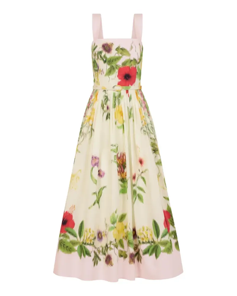 Oscar de la Renta Dominican mixed-floral cotton poplin dress - Nude Nude