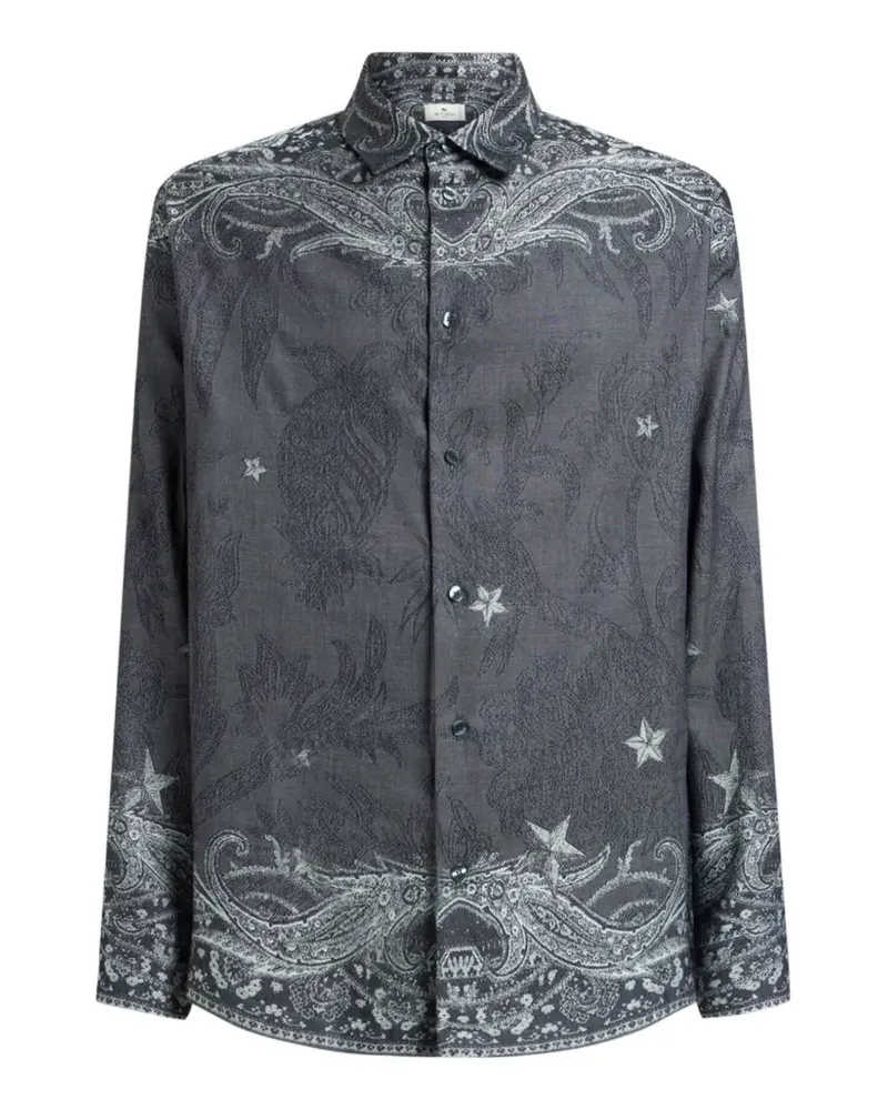 Etro cotton and silk shirt with placed Pegaso motif - Grau Grau