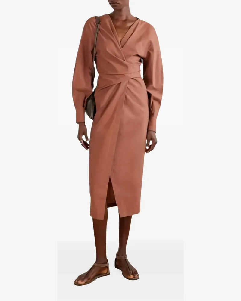 Brunello Cucinelli wrap-style long-sleeve midi dress - Braun Braun