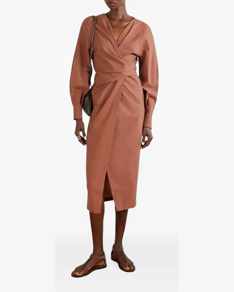 Brunello Cucinelli Langärmliges Wickelkleid - Braun Braun