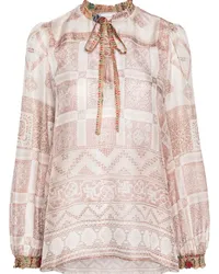 Pierre-Louis Mascia Bluse aus Seide mit grafischem Print Nude