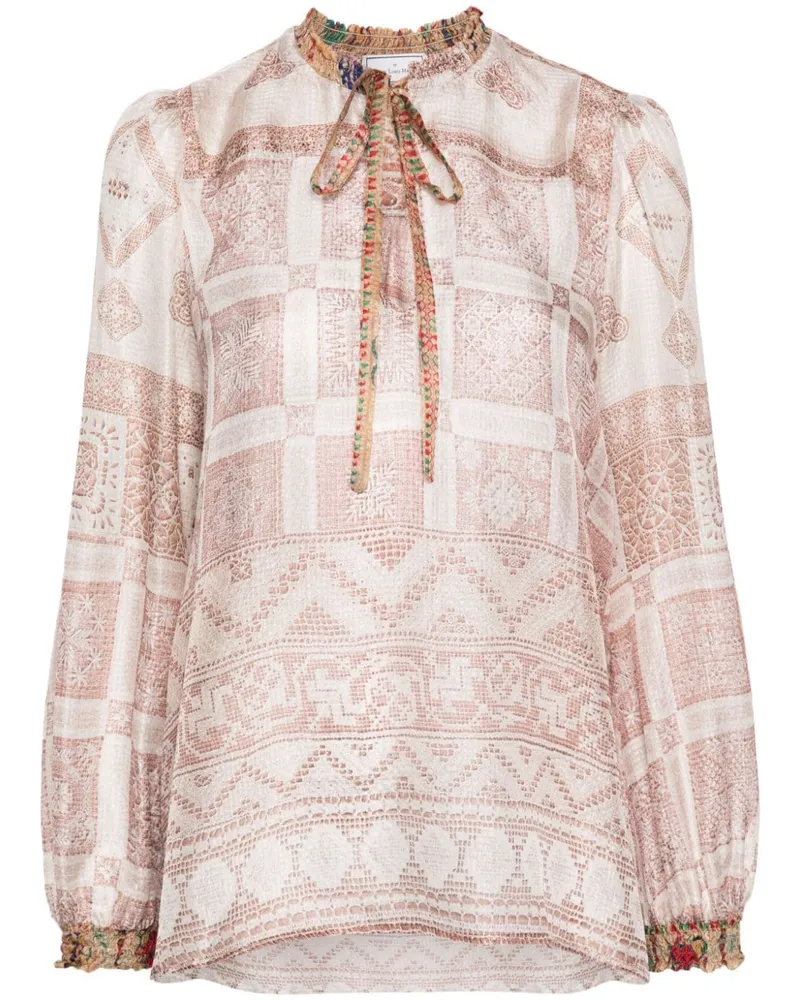 Pierre-Louis Mascia Bluse aus Seide mit grafischem Print - Nude Nude