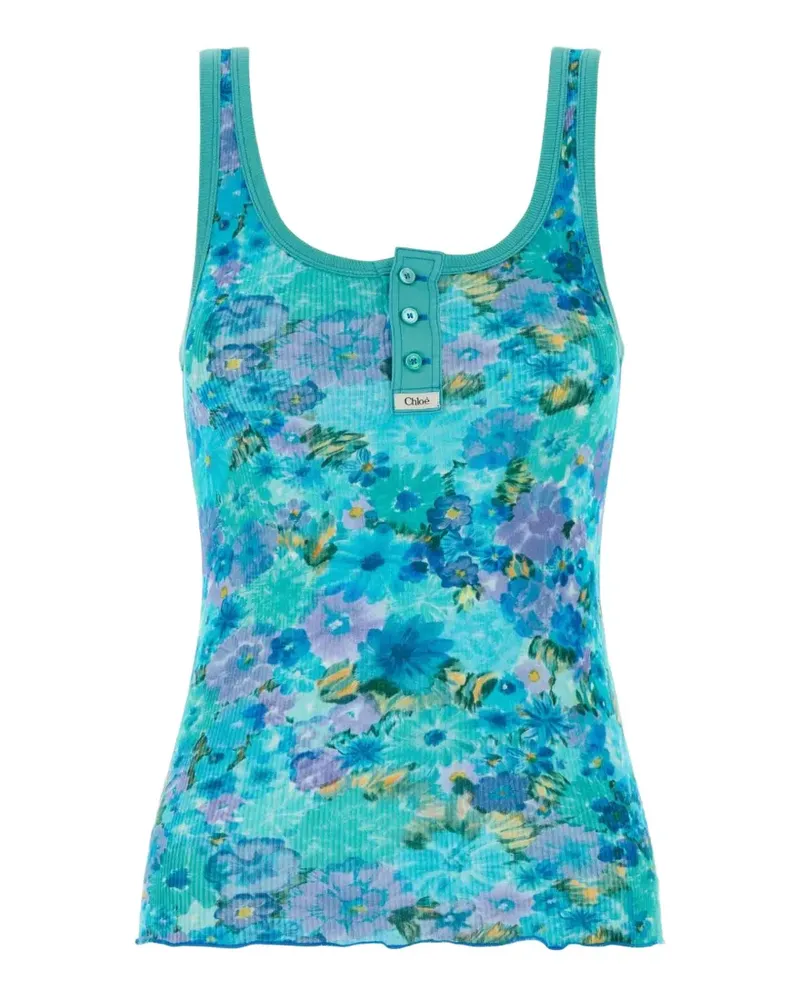 Chloé floral-print ribbed tank top - Blau Blau
