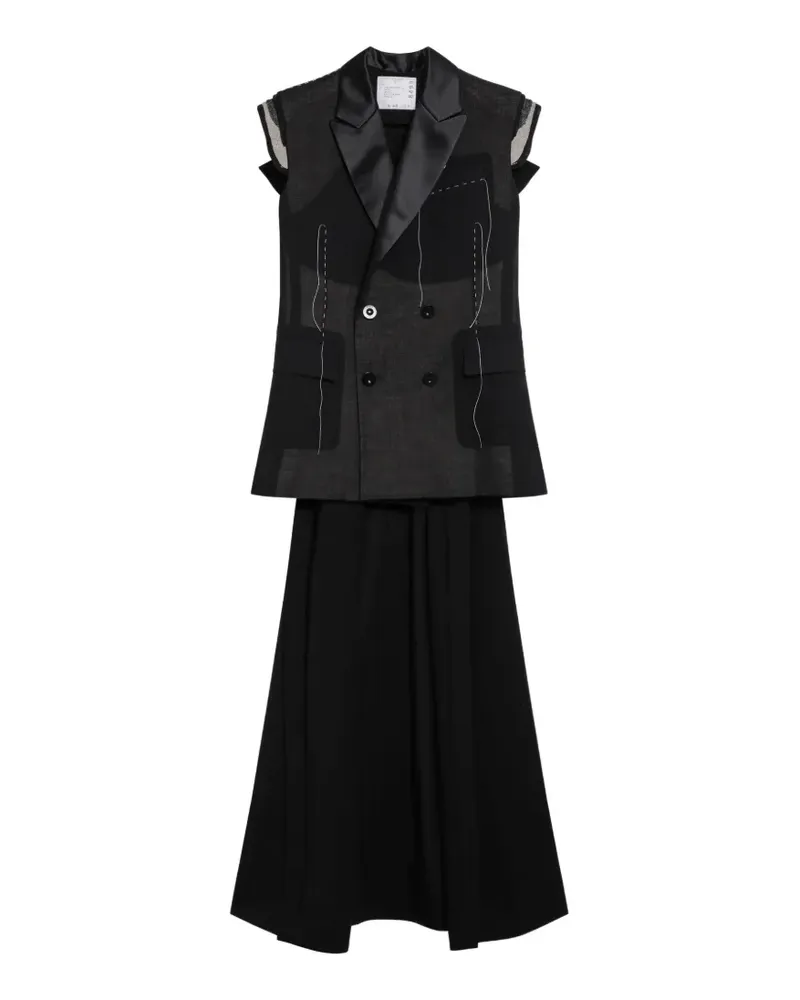 Sacai double-breasted layered waistcoat - Schwarz Schwarz