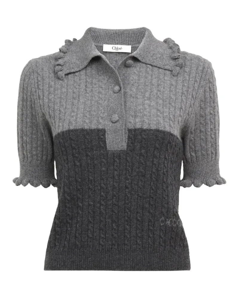Chloé Gerüschtes Poloshirt mit Zopfmuster - Grau Grau