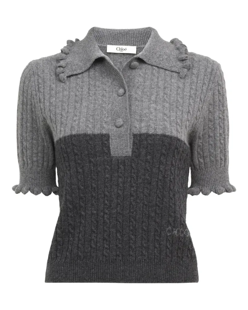Chloé Gerüschtes Poloshirt mit Zopfmuster - Grau Grau