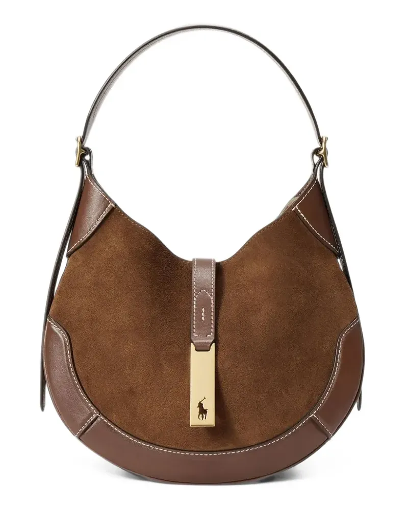 Ralph Lauren small Polo ID suede-leather shoulder bag - Braun Braun