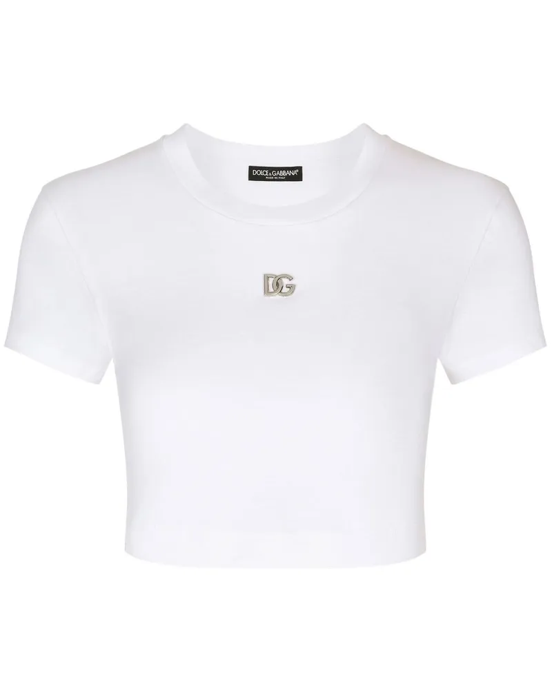 Dolce & Gabbana Cropped-T-Shirt mit Logo - Weiß Weiß