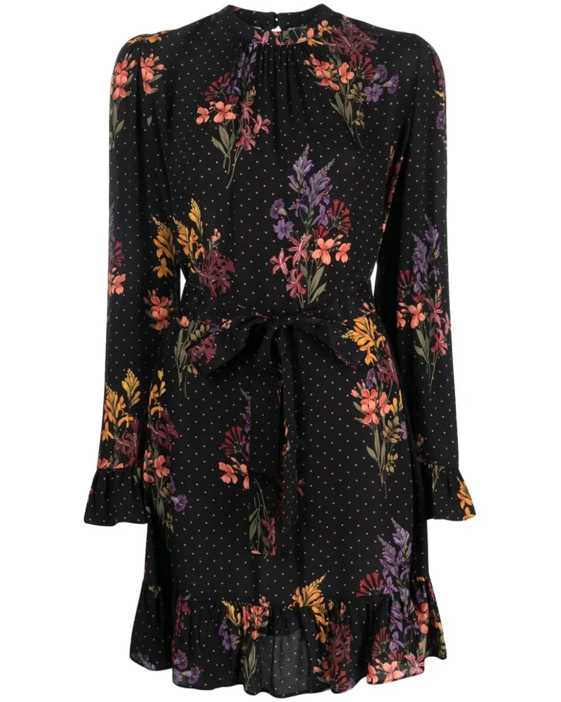 Twin-Set Minikleid mit Blumen-Print - Schwarz Schwarz