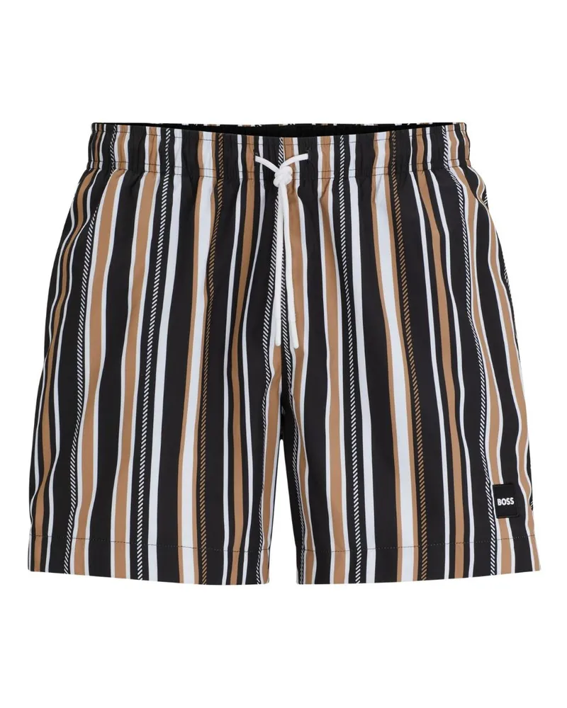 HUGO BOSS Gestreifte Badeshorts mit Logo-Applikation - Mehrfarbig Mehrfarbig