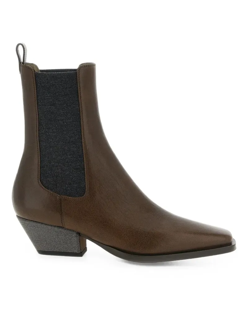 Brunello Cucinelli riding-leather Chelsea boots with precious heels - Braun Braun