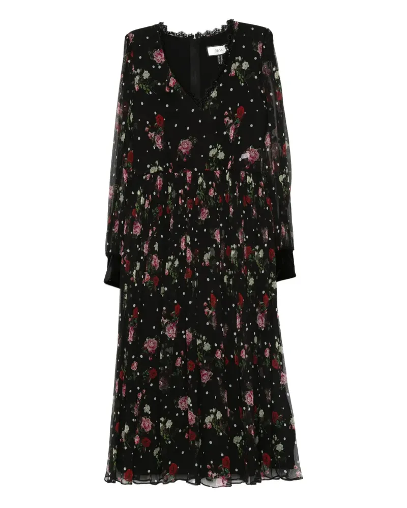 NISSA Faltenkleid mit Blumen-Print - Schwarz Schwarz