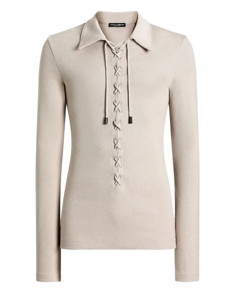 Dolce & Gabbana Geripptes Oberteil mit Schnürung - Nude Nude