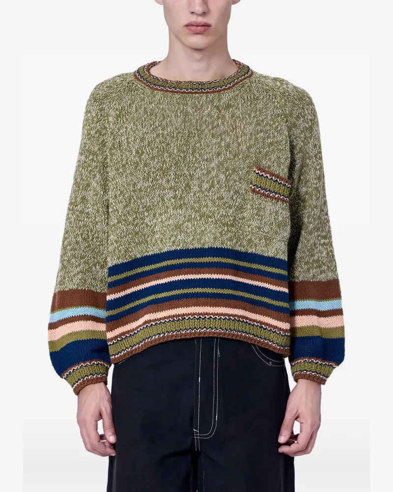 STORY mfg. Gestreifter Strickpullover - Grün Grün