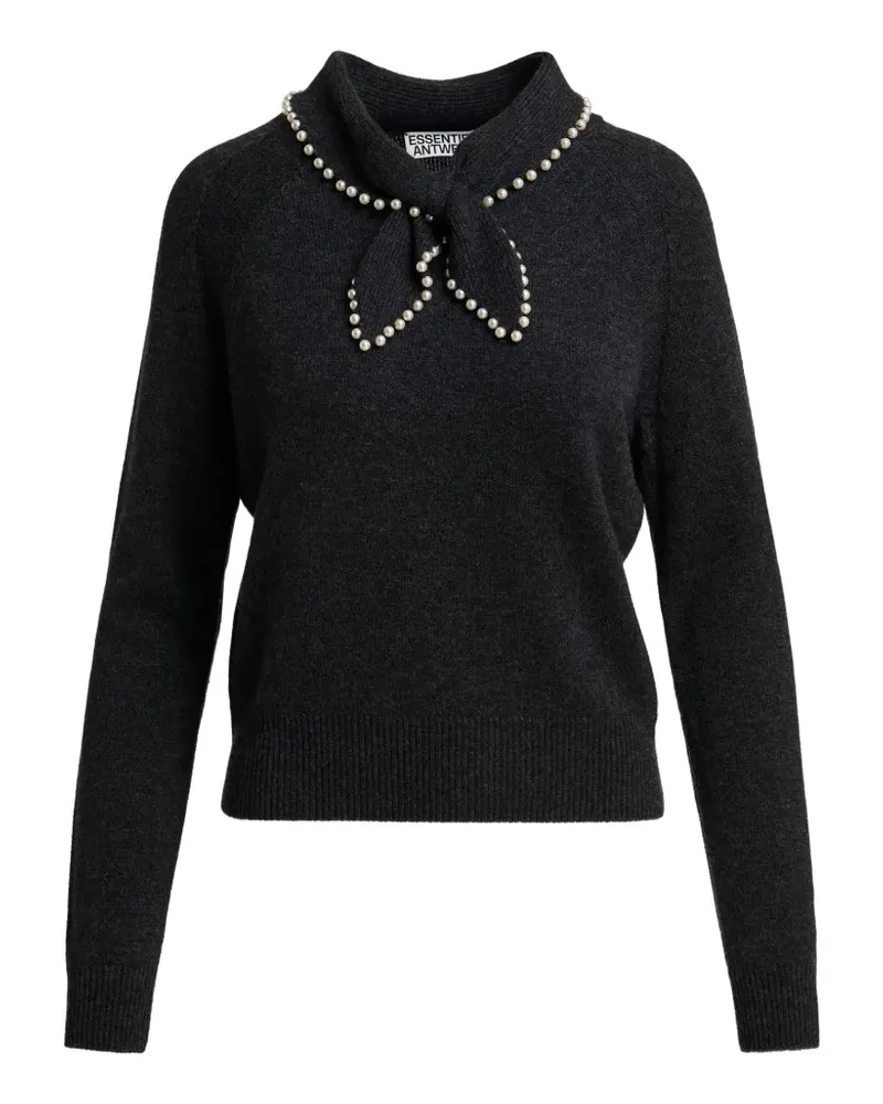 Essentiel Pullover mit Kunstperlen und Schleife - Schwarz Schwarz
