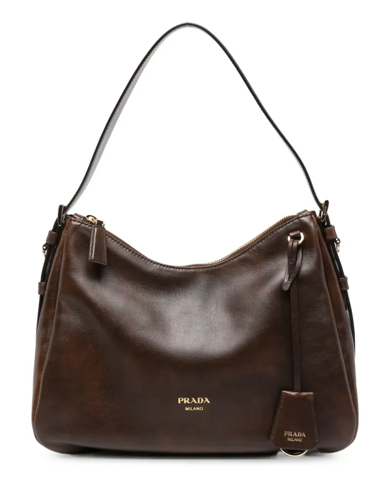 Prada logo-print leather shoulder bag - Braun Braun