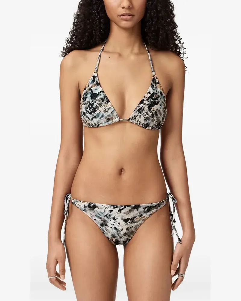 AllSaints abstract-print halterneck bikini - Nude Nude