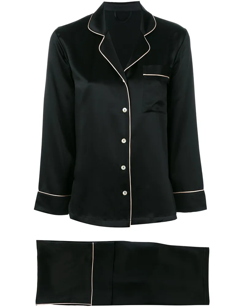 Fleur Of England Paspelierter Pyjama - Schwarz Schwarz