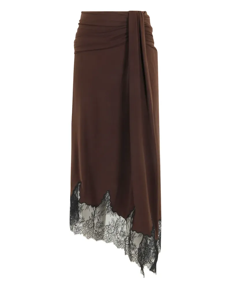 ANDAMANE draped lace-trim midi skirt - Braun Braun