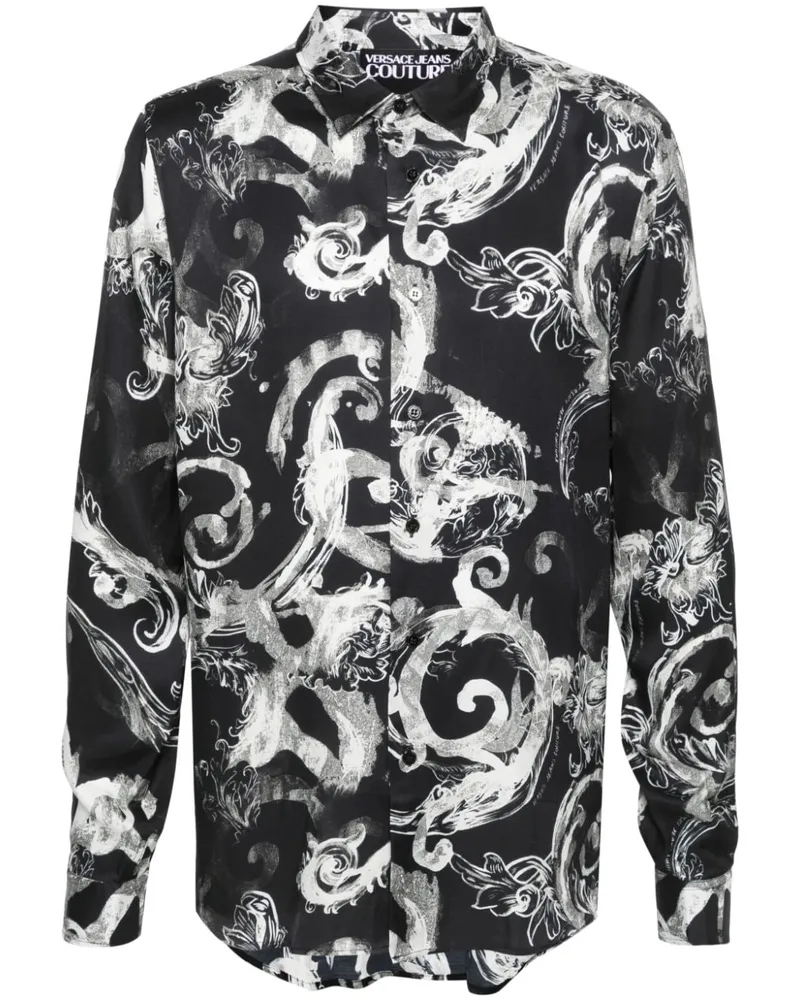 Versace Jeans Hemd mit barockem Muster - Schwarz Schwarz
