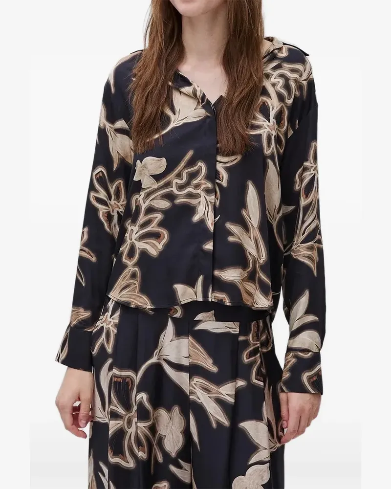 Benetton floral-print long-sleeve shirt - Schwarz Schwarz