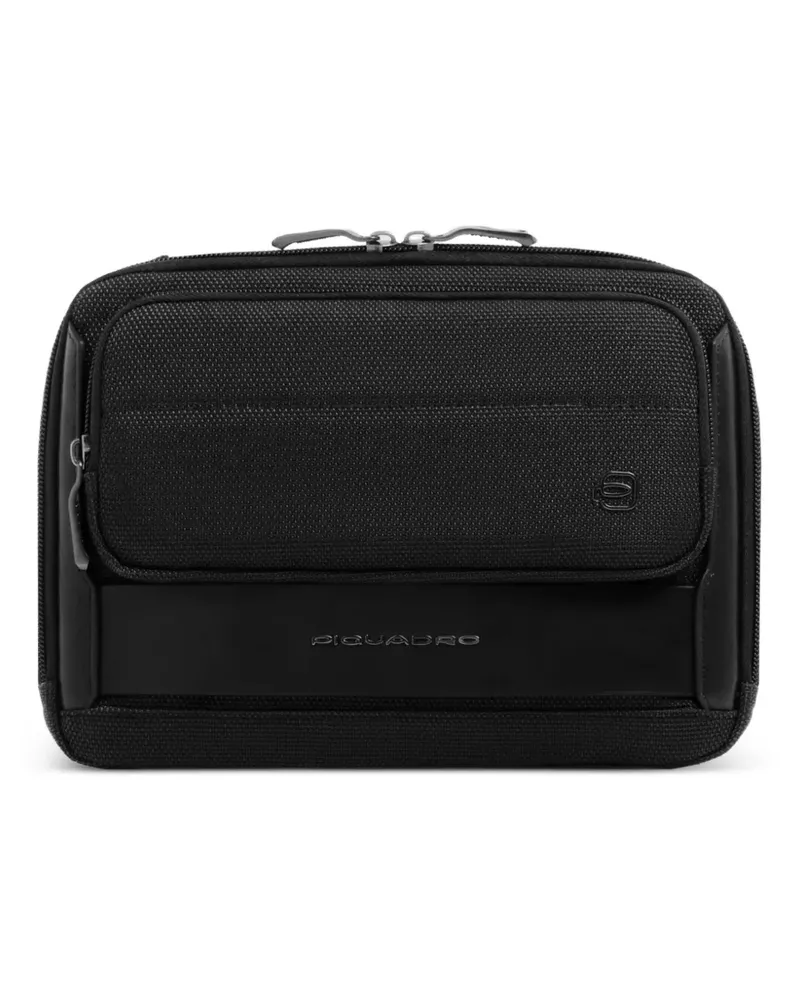 Piquadro Kuriertasche mit Logo-Schild - Schwarz Schwarz