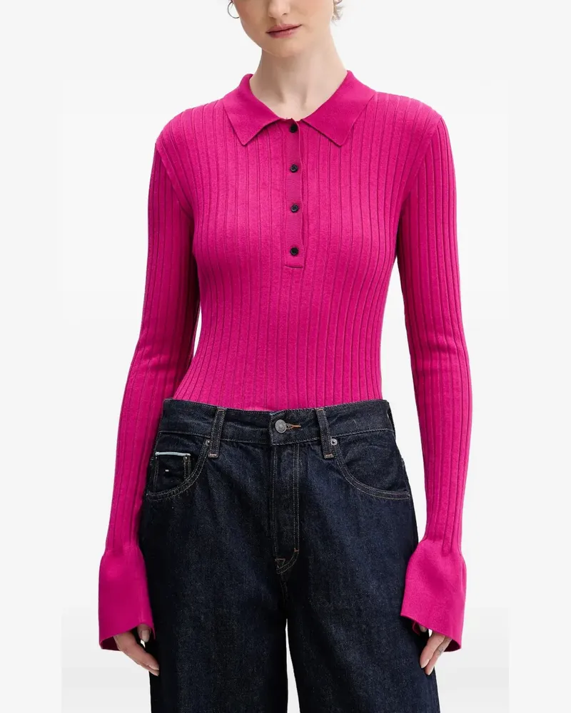 Karl Lagerfeld ribbed buttoned polo top - Rosa Rosa