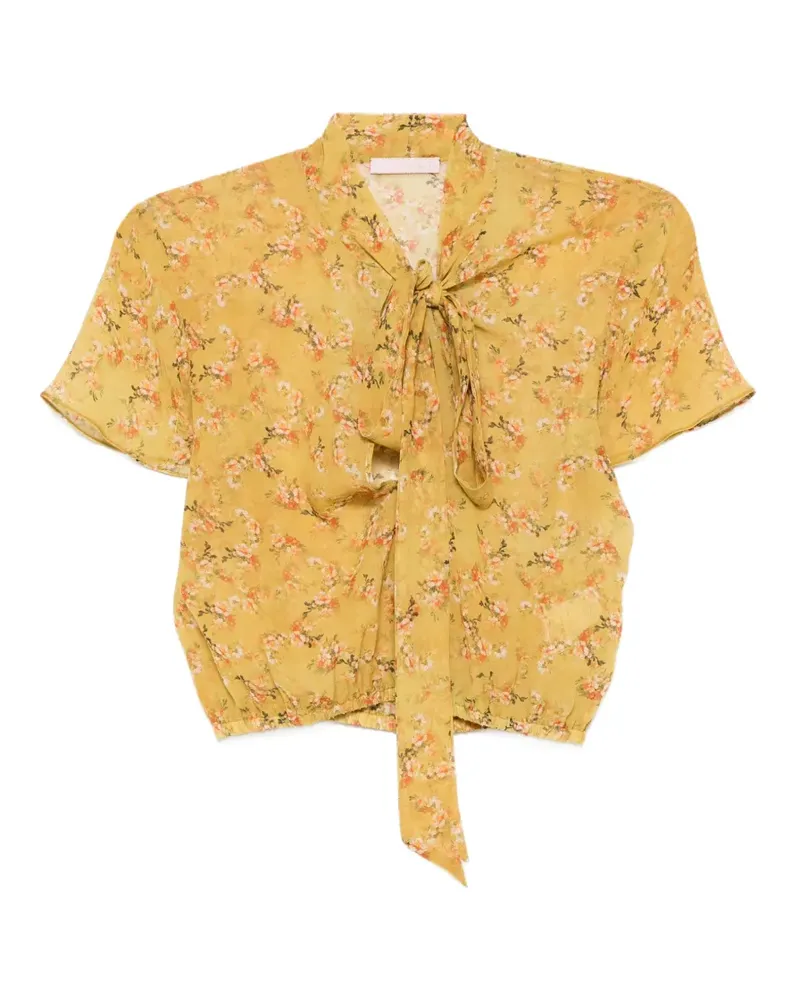 Kristina Ti Schluppenbluse mit Blumenprint - Gelb Gelb