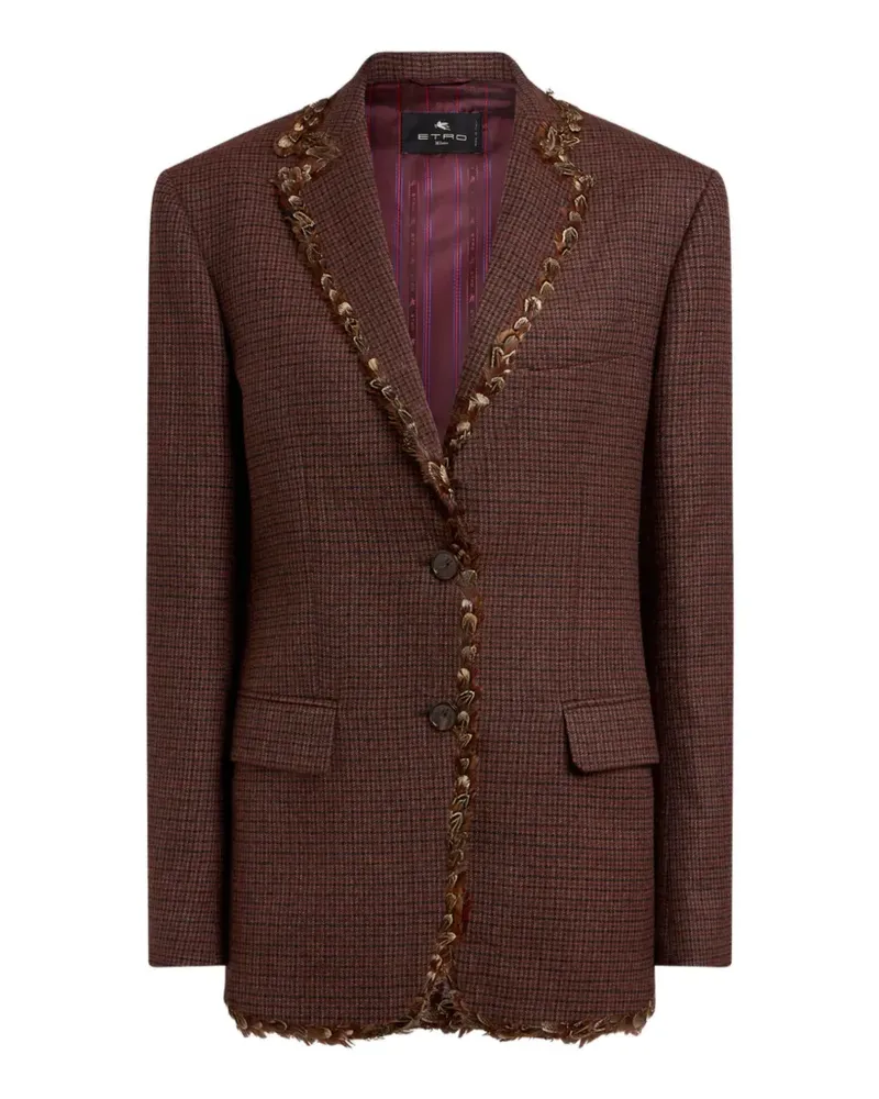 Etro single-breasted wool jacket with pheasant feathers and micro houndstooth motif - Rot Rot