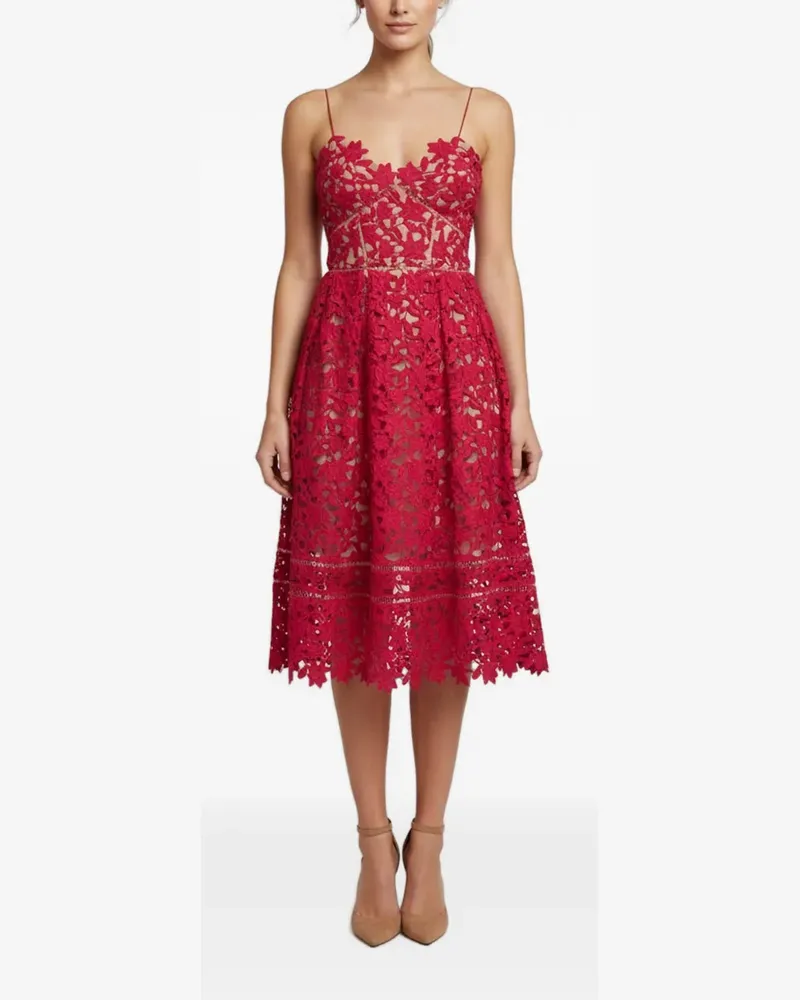 Self-Portrait floral guipure lace midi dress - Rot Rot