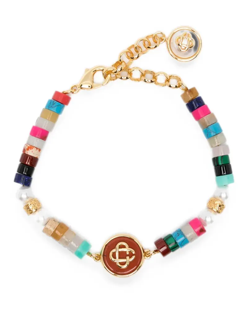 Casablanca Paris beaded logo-plaque bracelet - Gold Gold