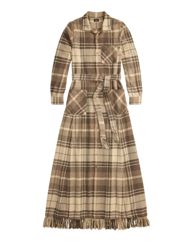 Ralph Lauren Kariertes Maxikleid mit Fransenbesatz - Braun Braun