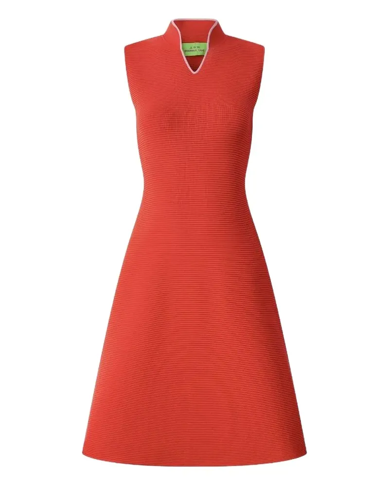 Shanghai Tang Geripptes Midikleid mit Mandarinkragen - Rot Rot