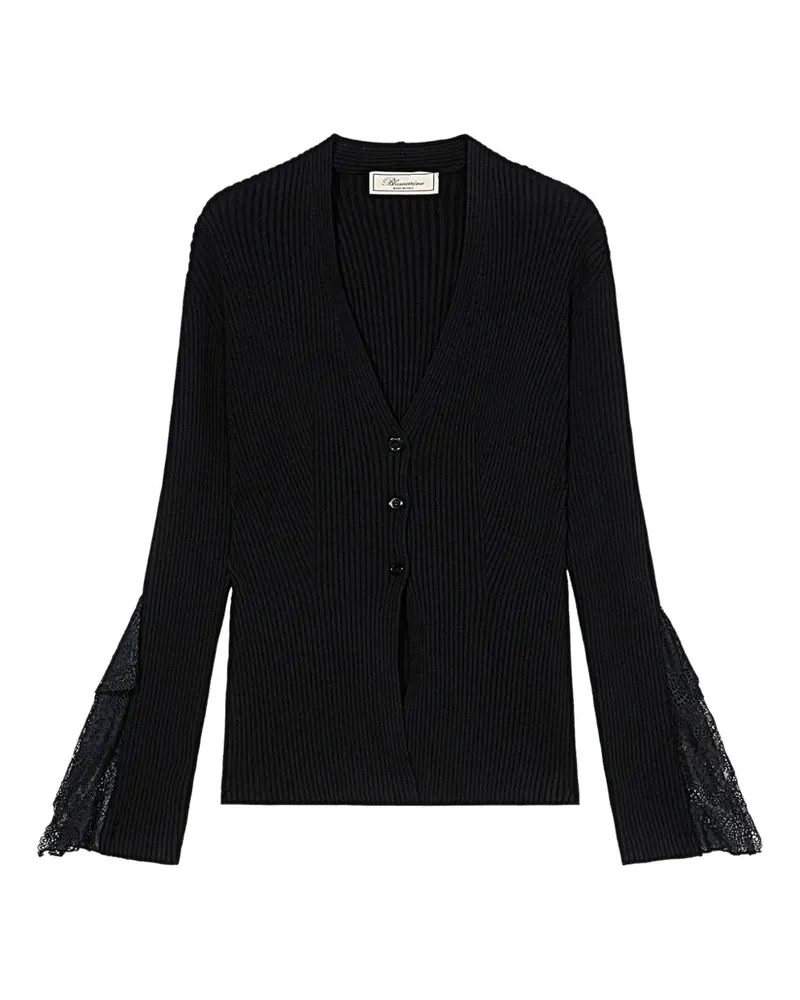 Blumarine Gerippter Cardigan mit Spitzenbesatz - Schwarz Schwarz