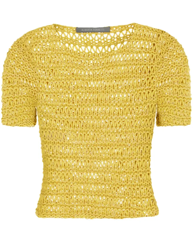 Alberta Ferretti T-Shirt mit Lochstrickmuster - Gelb Gelb