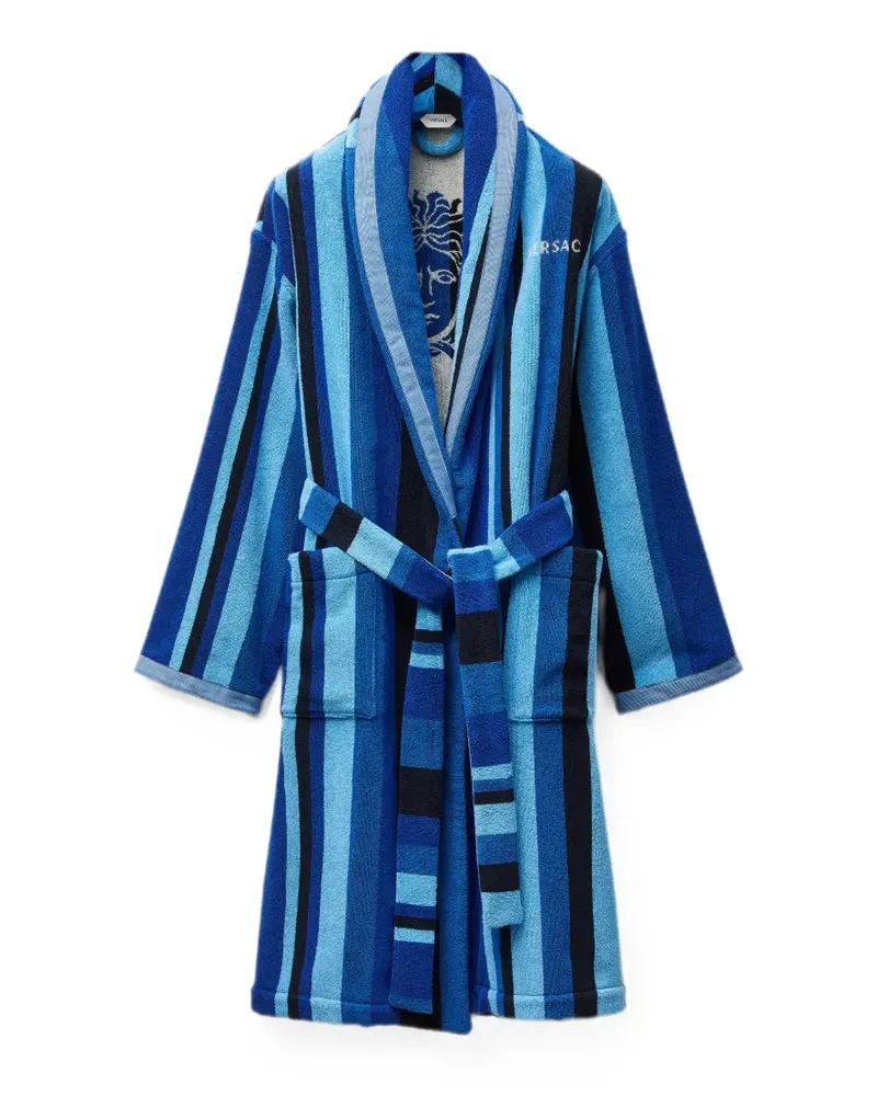 Versace Medusa-motif striped bathrobe - Blau Blau
