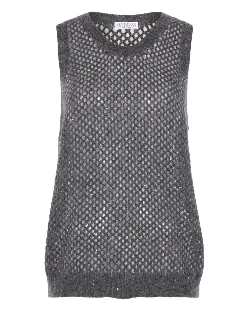 Brunello Cucinelli Paillettenoberteil in Lochstrick - Grau Grau