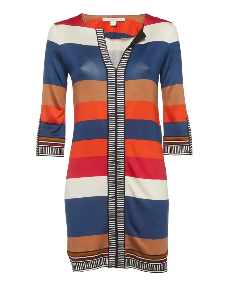 Diane von Furstenberg striped V-neck silk mini dress - Blau Blau