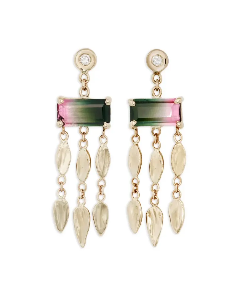 Jacquie Aiche 14kt Gelbgoldohrringe mit Turmalin und Diamanten - Nude Nude