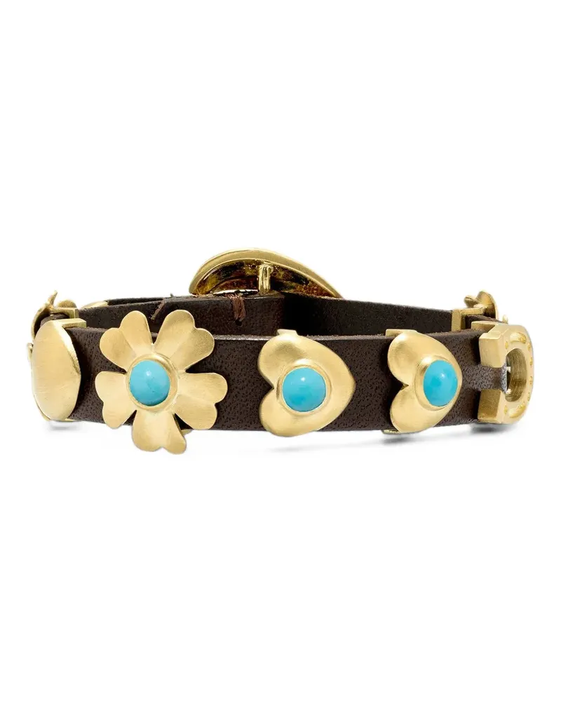 Irene Neuwirth Golden Blossom Lederarmband - Braun Braun