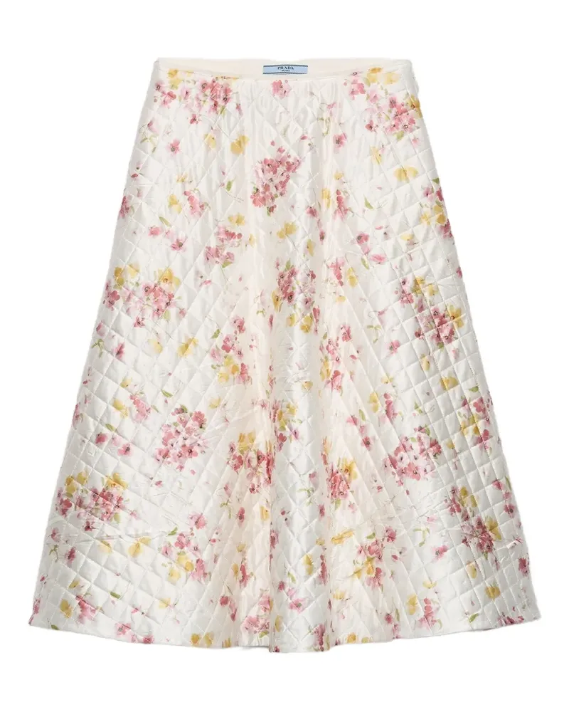 Prada Satin-Midirock mit Blumen-Print - Weiß Weiß