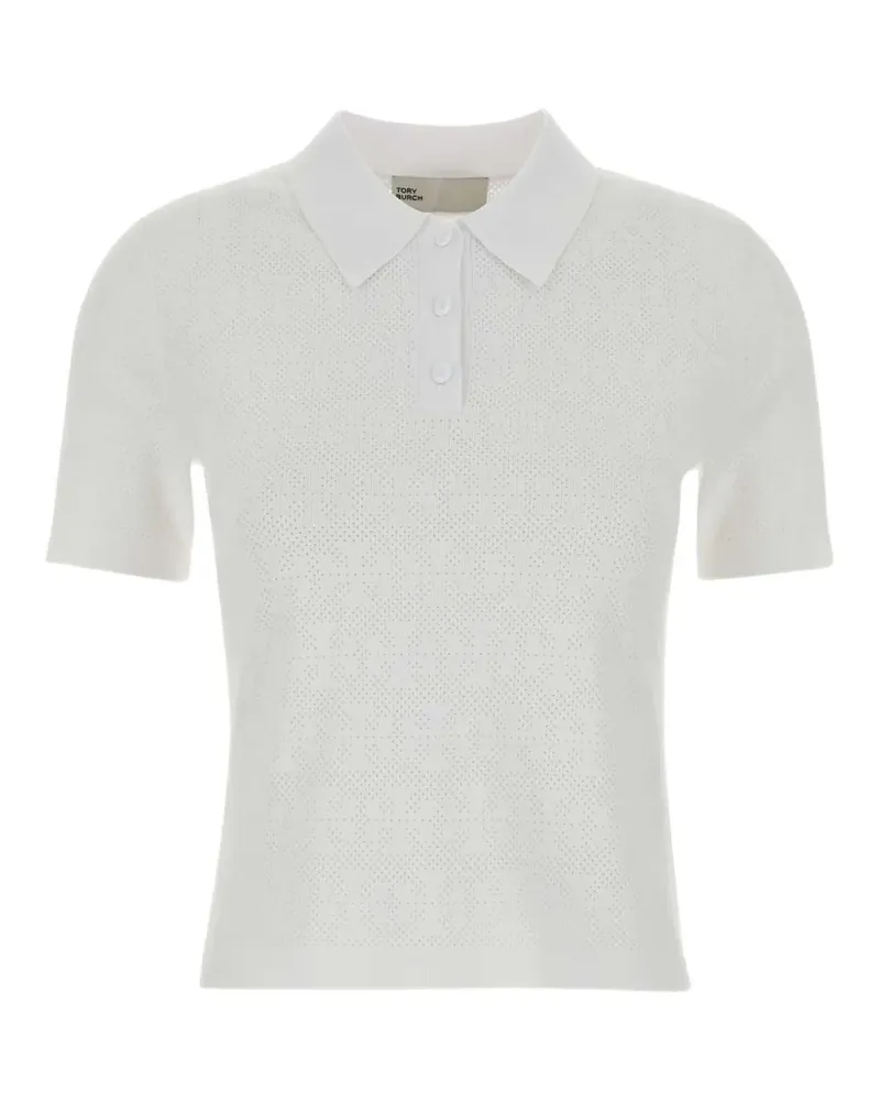 Tory Burch perforated-knit polo shirt - Weiß Weiß