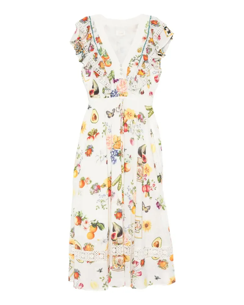 Camilla Gerüschtes Kleid mit Früchte-Print - Weiß Weiß