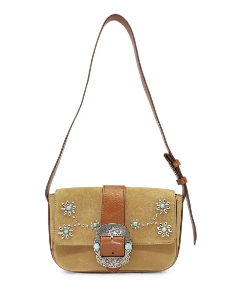 HTC Hollywood Trading Company Dolly studded suede shoulder bag - Nude Nude