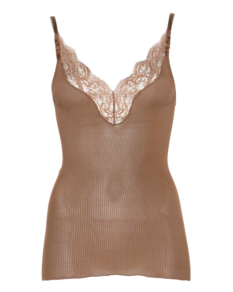 Saint Laurent lace-panel V-neck top - Braun Braun