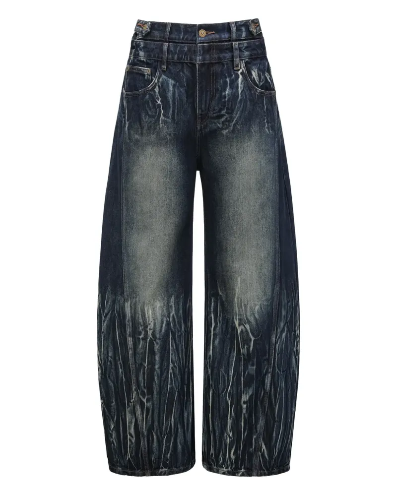 Feng Chen Wang tie-dye double-waistband jeans - Blau Blau
